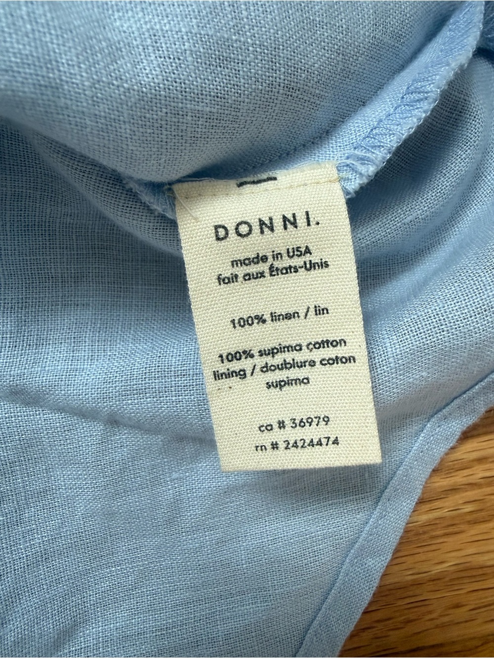 DONNI Light Blue Linen Strapless Tube Top size Medium M NWOT - Picture 6 of 6